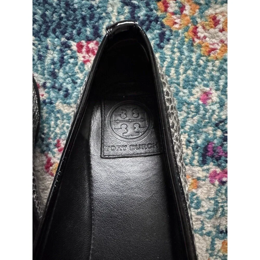 TORY BURCH Verbena Snake Leather  Slipon Logo Bow Ballet Flats Size 7